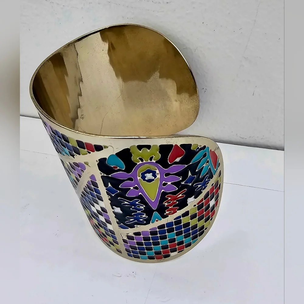 nOir Signed Colorful Mosaic Cuff Bracelet